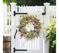 Spring Summer Wreaths for Front Door, Artificial Daisy Wildflower Lavender Front Door Wreath Spring, Green Eucalyptus Wreath for Window Wall Farmhouse Home Decor Porch Outdoor (50Cm)