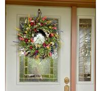 Spring Summer Wreaths for Front Door, Artificial Daisy Wildflower Lavender Front Door Wreath Spring, Green Eucalyptus Wreath for Window Wall Farmhouse Home Decor Porch Outdoor (40Cm)