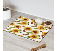 Spring Sunflower Butterfly Pet Feeding Mat for Cat Dog Water Bowl Food Mats Flowers Sunflower Pet Feeding Mats Absorbent Nti-Slip Contain Spills Protects Floors Placemat 40.6 x 60.9 cm