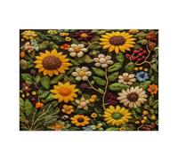 Spring Sunflower Flower Jigsaw Puzzles for Adults 500 Piece, Knitting Theme Florals Wooden Puzzles, Fun Vintage Pattern Decorations for Home