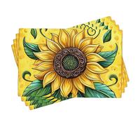 Spring Sunflower Placemats Set of 4 Floral Oil Paint Leaf Bohemian Geometric Art Yellow Linen Washable Table Mats Decoration Indoor Home Coffee Table Patio Placemats for Dining Table 12x18 Inch