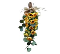 Spring Sunflower Swag for Front Door 23.6 Inch Artificial Sunflower Swag with Eucalyptus Decorative Summer Sunflower Teardrop Swag Wreath for Wedding Arch Front Door Wall Decor(#1)
