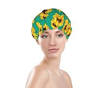 Spring Sunflowers Flowers Print Double Layer Waterproof Shower Cap Women Men Reusable Bath Hair Caps Elastic Band