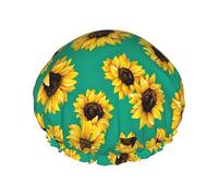 Spring Sunflowers Flowers Women Luxury Shower Cap,Double Layer Protective Elastic Reusable Adjustable Shower Cap