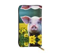 Spring Sunflowers Retro Flowers Leather Wallets for Women Man, Wallets Large Billfold with 12 Card Slots,Wallet Passport wallet, Flower Pig, One Size