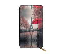 Spring Sunflowers Retro Flowers Leather Wallets for Women Man, Wallets Large Billfold with 12 Card Slots,Wallet Passport wallet, Eiffel Tower With Red Umbrella, One Size
