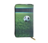 Spring Sunflowers Retro Flowers Leather Wallets for Women Man, Wallets Large Billfold with 12 Card Slots,Wallet Passport wallet, Soccer Ball On Grassy, One Size
