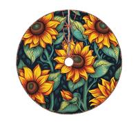 Spring Sunflowers Retro Flowers Print Festive Christmas Tree Skirt New Year Holiday Celebrations Home Xmas Mat Decor
