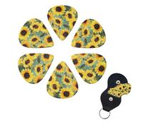 Spring Sunflowers Retro Flowers Print Guitar Picks 6 Pack Guitar Plectrums with Pick Holders Bass Picks For Acoustic Guitar Bass Electric Ukulele Includes 0.46mm, 0.71mm, 0.96mm