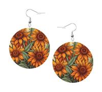 Spring Sunflowers Retro Flowers Print Leather Earrings for Women - Dangle & Hoop Earrings, Perfect for Costume Parties, Girls Accessories