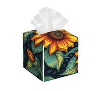 Spring Sunflowers Retro Flowers Print Leather Tissue Box Cover â€“ Elegant Bathroom, Living Room, Table, Desk, Office, Car Organizer Holder