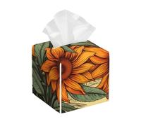 Spring Sunflowers Retro Flowers Print Leather Tissue Box Cover â€“ Elegant Bathroom, Living Room, Table, Desk, Office, Car Organizer Holder