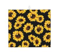 Spring Sunflowers Retro Flowers Print Microfiber Dish Drying Mat,Absorbent Quick Dry Kitchen Counter Mat,Non Slip Foldable Drainer Pad