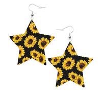 Spring Sunflowers Retro Flowers Printed Leather Pierced Earring Set, 1 Pair Lightweight Bohemian Earrings Birthday Party Jewelry Gifts For Women