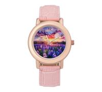 Spring Sunrise Bluebonnets Texas Hill Country Women's PU Leather Strap Watch Analog Quartz Watch Casual Wristwatch for Home Work