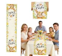Spring Table Runner 1 Piece Easter Decoration 40 x 140 cm Linen Floral Rabbit for Kitchen Living Room Dining Party Spring Ideal Gift