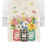 Spring Table Runner, Seasonal Summer Table Runners for Dining Table, Antique Herbs and Wild Flowers Table Decorations for Bridal Shower Birthday Party, 13 x 72 Inch