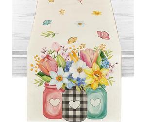 Spring Table Runner, Seasonal Summer Table Runners for Dining Table, Antique Herbs and Wild Flowers Table Decorations for Bridal Shower Birthday Party, 13 x 72 Inch