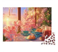 Spring Tea Time Scene 100% Recycled Cardboard Cherry Blossoms at Sunset 1000Pc Jigsaw for Adults Challenging & Brainteasing 70x50cm/1000pcs
