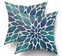 Spring Teal Dahlia Pillow Covers 18X18 in Navy Blue Teal Floral Couch Pillow Cases Modern Abstract Throw Pillows Set of 2 Summer Home Decor for Living Room Bedroom Bed Cushion Outdoor