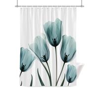 Spring Teal Shower Curtain for Bathroom, Flowers X-ray Image of Tulips Floral Waterproof Cloth Fabric Bathroom Accessories Set with 12 Rust Proof Plastic Hooks, 60” x 72”