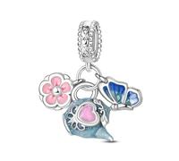 Spring Teapot, Butterfly, and Flower Charm 925 Silver Charm Compatible with Pandora Charms, Trollbeads, Chamilia, Biagi and Many Other UK Charm Bracelets.
