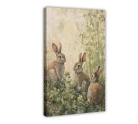 Spring-themed Floral Print with A Retro Rabbit Design - Cozy Little House Spring Decoration Canvas Poster Bedroom Decor Landscape Office Room Decor Gift 8" L X 12" W