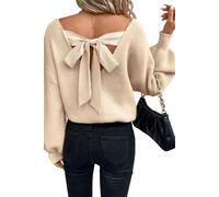 Spring Tops for Women 2025| Sexy, Deep V Neck, Bow, Backless, Long Sleeve, Oversized, Pullovers, Knit Sweater, S-XL, Apricot, L