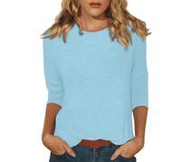 Spring Tops for Women 2025 Three Quarter Sleeve Plus Size Casual Tops Soft Crew Neck Cotton Solid Color Shirts Blue Blue 21