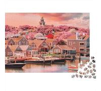 Spring Town Jigsaw Puzzles 1000 Piece Recycled Cherry Blossoms Puzzle for Adults Puzzle Game Props Impossible Hard Difficult Challenging Fun Game 70x50cm/1000pcs