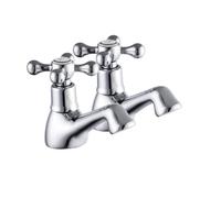 Spring Traditional Basin Pillar Taps - Classic Victorian Design, Solid Brass with Polished Chrome, G1/2" BSP Thread Inlet, Deck Mounted Bathroom Taps Pair, Bath and Basin Tap Set