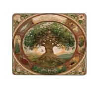 Spring Tree Round Desk Mouse Pad, Green Brown Nature Design Stitched Edge Mousepad, Rubber Non-Slip Washable Gaming Mouse Pad for Home and Office Computer, Laptop Square 8x10 Inch