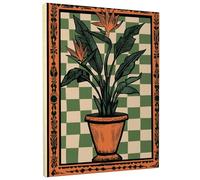Spring Tropical Plant Canvas Wall Art, Green Orange Floral Poster Prints, Abstract Aesthetic Decor for Living Room, Bedroom, Kitchen, Wrapped Canvas 16x20 Inch