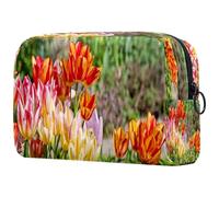 Spring Tulip Flower Bloom Cosmetic Bag for Women, Travel Toiletries Bags Large Makeup Handy Pouch Organiser Bag with Zipper