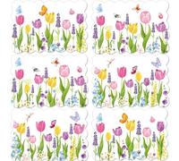 Spring Tulip Placemats Set of 6 Summer Plastic Place Mats Lavender Table Mats Lavender Tulip Holiday Kitchen Placemats for Indoor Outdoor Spring Flower Party Dining Table Decoration