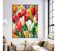 Spring Tulips Canvas Wall Art Painting - Wall Decor Modern Deep Red Pictures Room Decoration Nature Garden Print Poster Artwork For Living Room Home Decor Unframed 20X28In