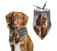 Spring Two Lions Dog Bandanas Triangle Holiday Pet Neck Scarf Soft Adjustable Bib Handkerchief Accessories Washable Durable Fabric for Pet Puppy Cats Large Dog