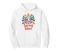 Spring Vibes Scandinavian Folk Art Flower Bird Pullover Hoodie
