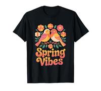Spring Vibes Scandinavian Folk Art Flower Bird T-Shirt