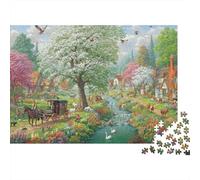 Spring Village Scene 1000 Piece Jigsaw Puzzles Quiet Garden with Trees for Adult Educational Game Beautiful Decoration Challenge High Difficulty Male And Female Birthday 52x38cm/1000pcs Gifts