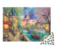 Spring Village Scene Colourful Eiffel Tower in Town Scene 1000 Pieces Jigsaw Puzzles Adults Fun Brainteasing Home Activity 52x38cm/1000pcs