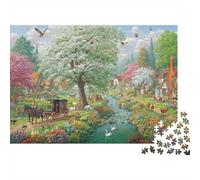 Spring Village Scene Jigsaw Puzzles for Adults Interesting Puzzle Game 1000 Pieces Brain Challenge for Adults Gifts 38x26cm/1000pcs