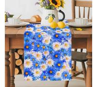 Spring Vintage Flowers Table Runner 13x60 Inches Long Pink Blue Daisy Oil Style Cotton Linen Table Runner Burlap Style for Dinner Table Party Decor Tabletop Decorations