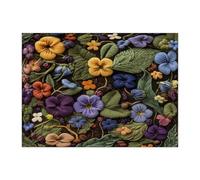 Spring Violet Flower Jigsaw Puzzles for Adults 500 Piece, Knitting Theme Florals Wooden Printed Puzzles, Fun Vintage Pattern Decor for Home