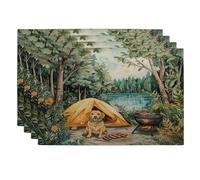 Spring Vizsla Dog Placemats Set of 4, 12''x18'', Barbecue Grill Tent 4Pcs Washable Table Mats for Home Dinning, Pet Holiday Party Kitchen Decoration
