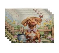 Spring Vizsla Dog Placemats Set of 4, 12''x18'', Funny Watering Can 4Pcs Washable Table Mats for Home Dinning, Pet Holiday Party Kitchen Decoration