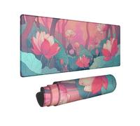 Spring Water Lily Large Gaming Mouse Pad, Peach Floral Design Stitched Edge Mousepad, Rubber Non-Slip Washable Gaming Mouse Pad for Home and Office Computer, Laptop 16x36 Inch