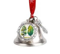 Spring Watercolor Eucalyptus Trees Christmas Bells Ornaments, Hanging Iron Jingles Decoration - Elegant Jingle Bell Ornament for Tree, Home, Festive Decor