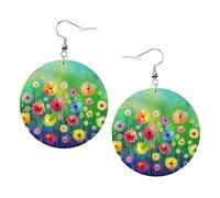 Spring Watercolor Flowers Earrings Orange CapRound Shape Leather Earring Lightweight Dangle Women Girls Jewelry Perfect For Everyday Wear
