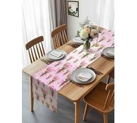 Spring Watercolor Pink Tulips Leaves Bow Table Runner 108 Inches Long, Gradual Art Washable Table Runners Heat-Insulation Kitchen Dining Table Decorations for Home Party Decor 13x108in
